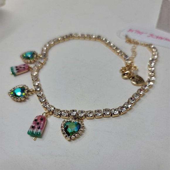 Betsey Johnson Popsicle & Rhinestone Heart Necklace Sparkling - Picture 4 of 6